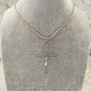 3/$40 Handcrafted Ankh Cross Pendant Necklace Moonstone Crystal/ Silver Copper